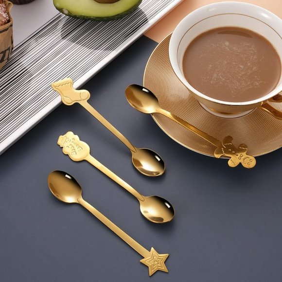 4PC Gold Holiday Coffee Dessert Spoons Gift Set Tableware - Picture 1 of 5